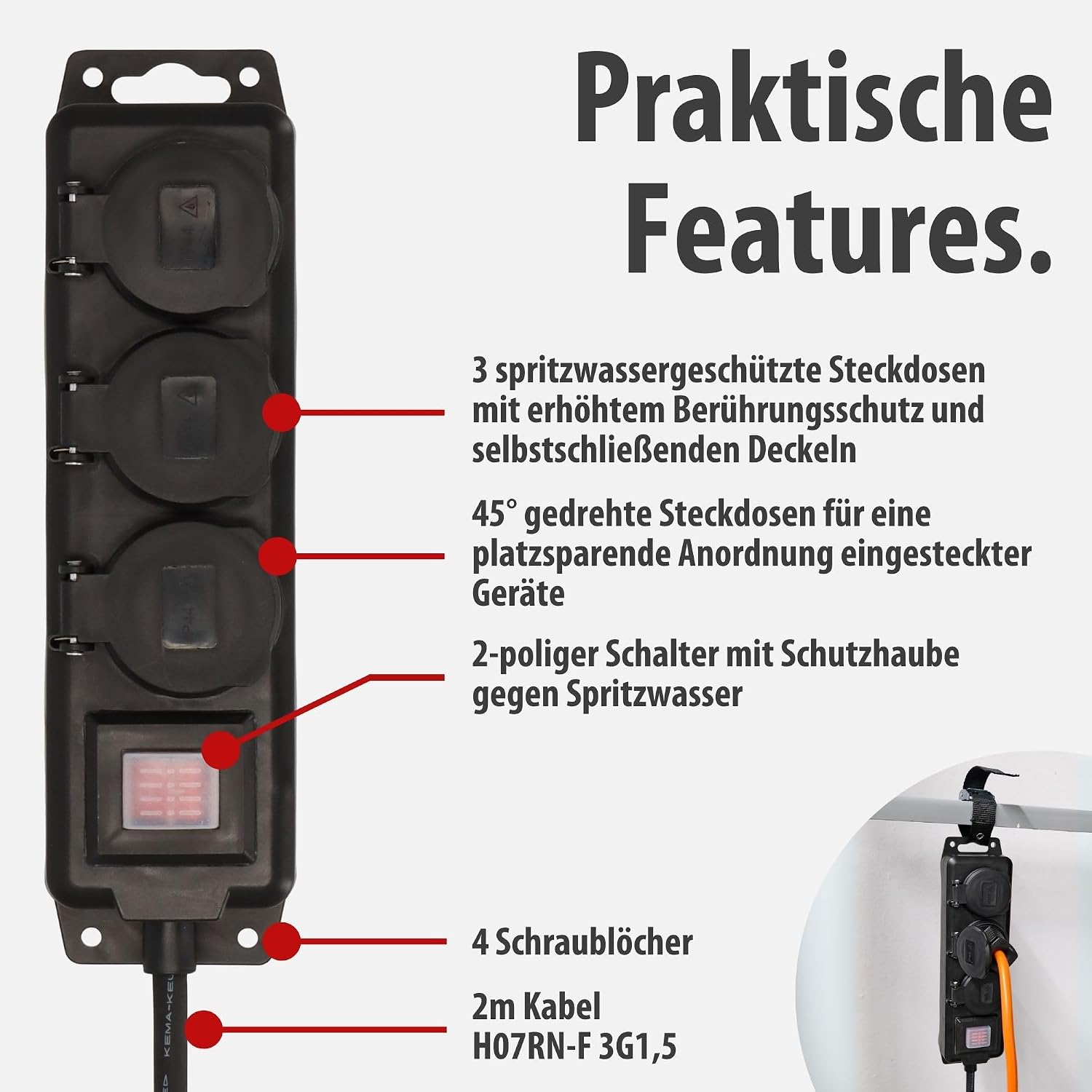 Thumbnail 2 de Brennenstuhl Steckdosenverteiler IP44 3-Fach – Outdoor-Verteiler mit Schalter