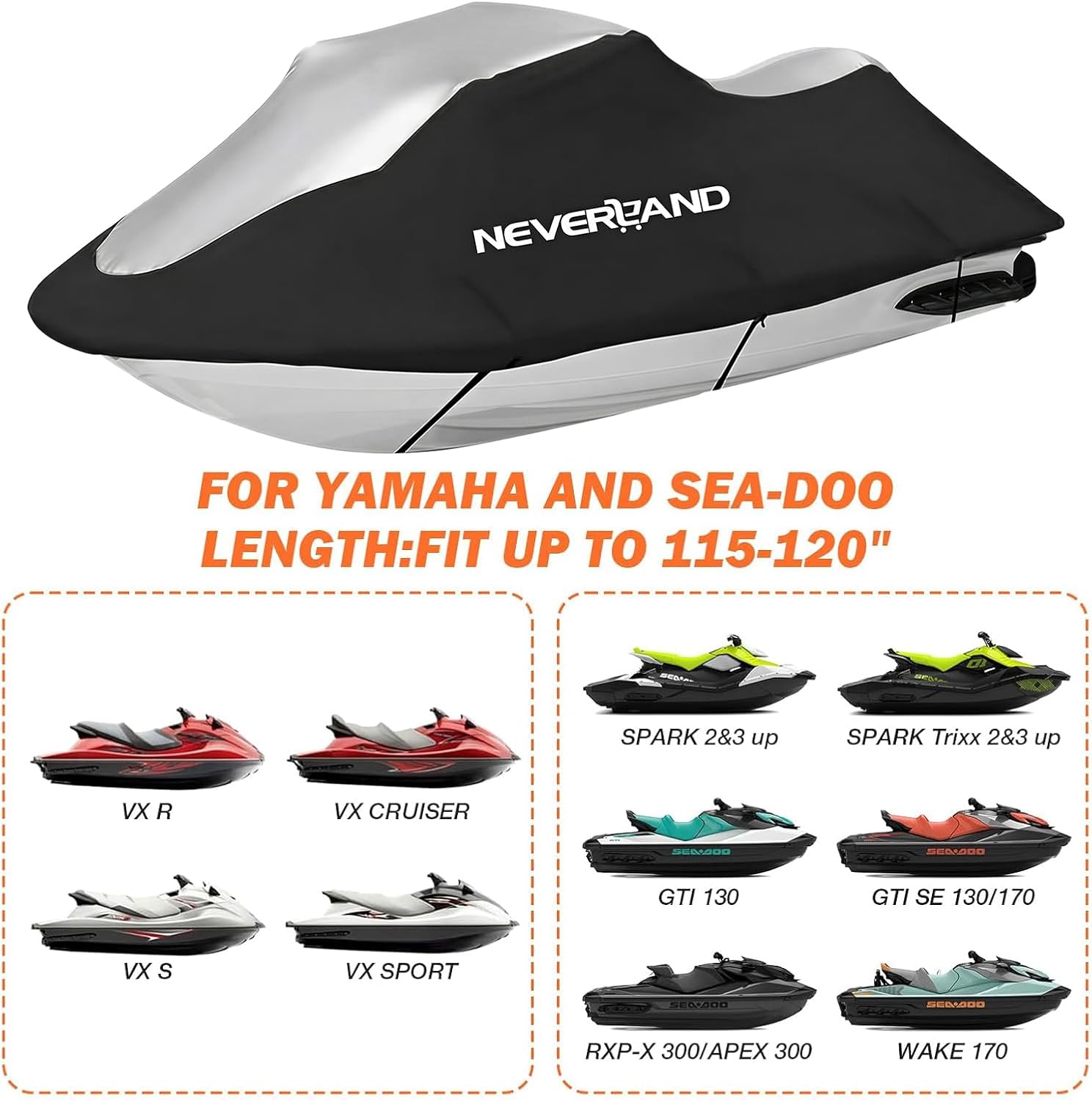 Thumbnail 1 de Jet Ski Cover (Trailerable, UV-Resistant & Waterproof) for PWC Lengths 115–120 in