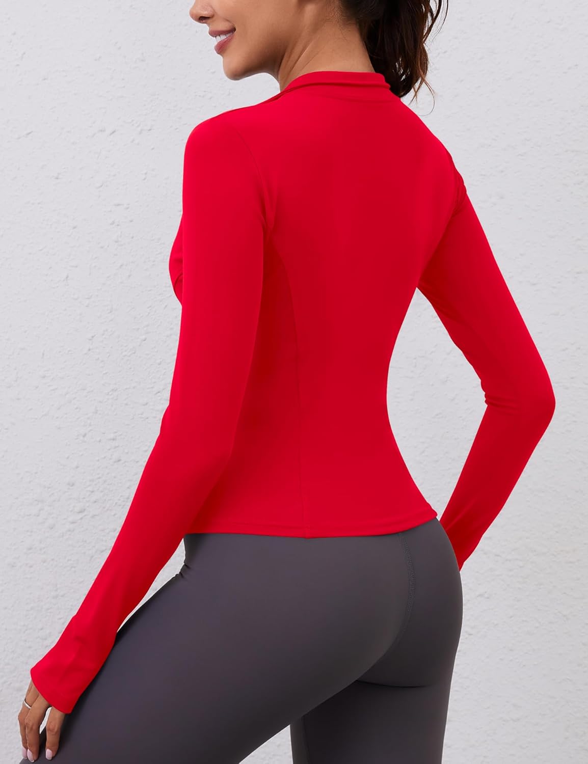 Thumbnail 1 de LOMON Women’s Long Sleeve Quick-Dry Quarter Zip Workout Top (Slim Fit Crop)