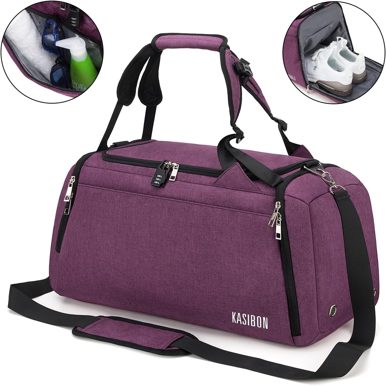 Thumbnail 4 de 42L Sports Duffle Bag with Separate Shoes Compartment, Wet Pocket & Combination Lock