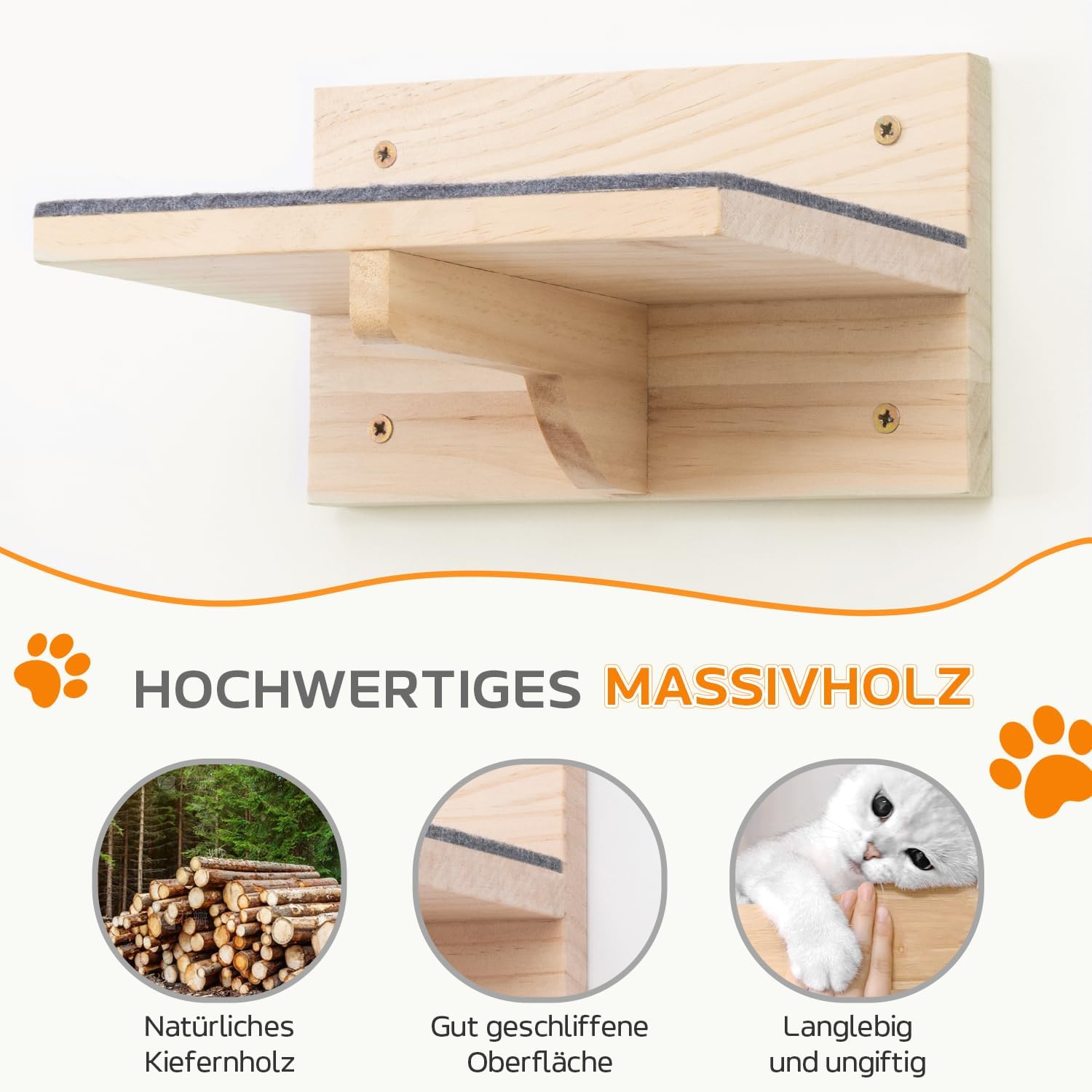 Detalle de Pawtasy Katzen-Kletterwand: 4er-Wand-Set aus Naturholz, stabil und platzsparend