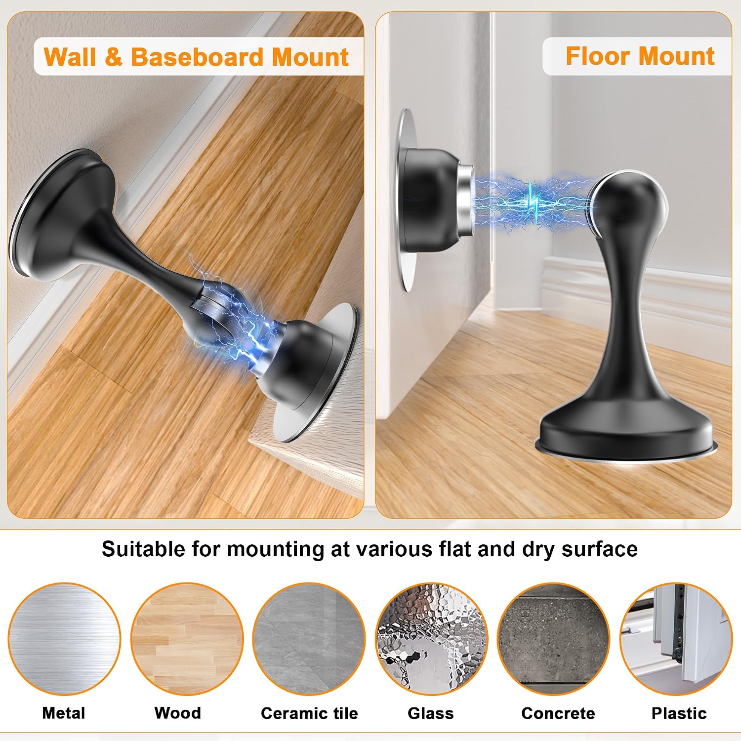 Detalle 2 de Crosize Magnetic Door Stoppers, 2-Pack Stainless Steel, Black