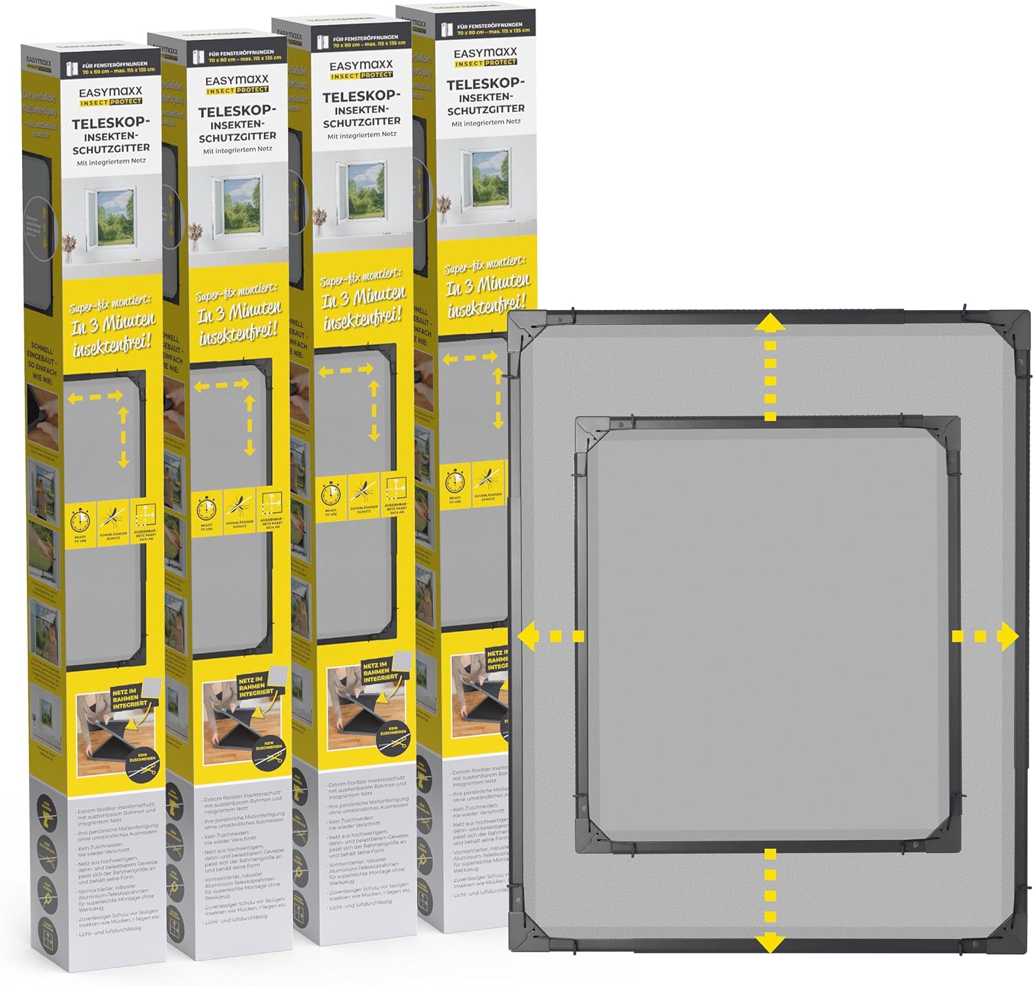 Thumbnail 1 de EASYmaxx Insect Protect Teleskop-Insektenschutzgitter für Fenster mit vormontiertem Rahmen (anthrazit)