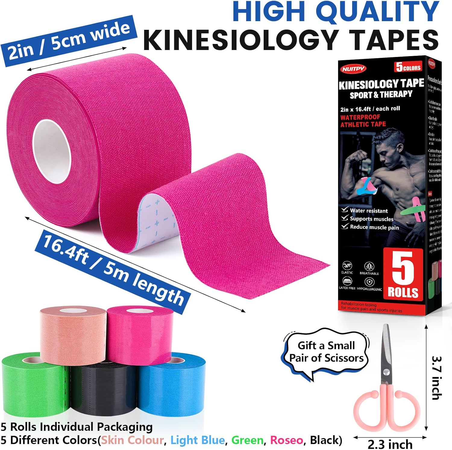 Thumbnail 1 de Kinesiology Tape 5 Rolls, 2 Inch