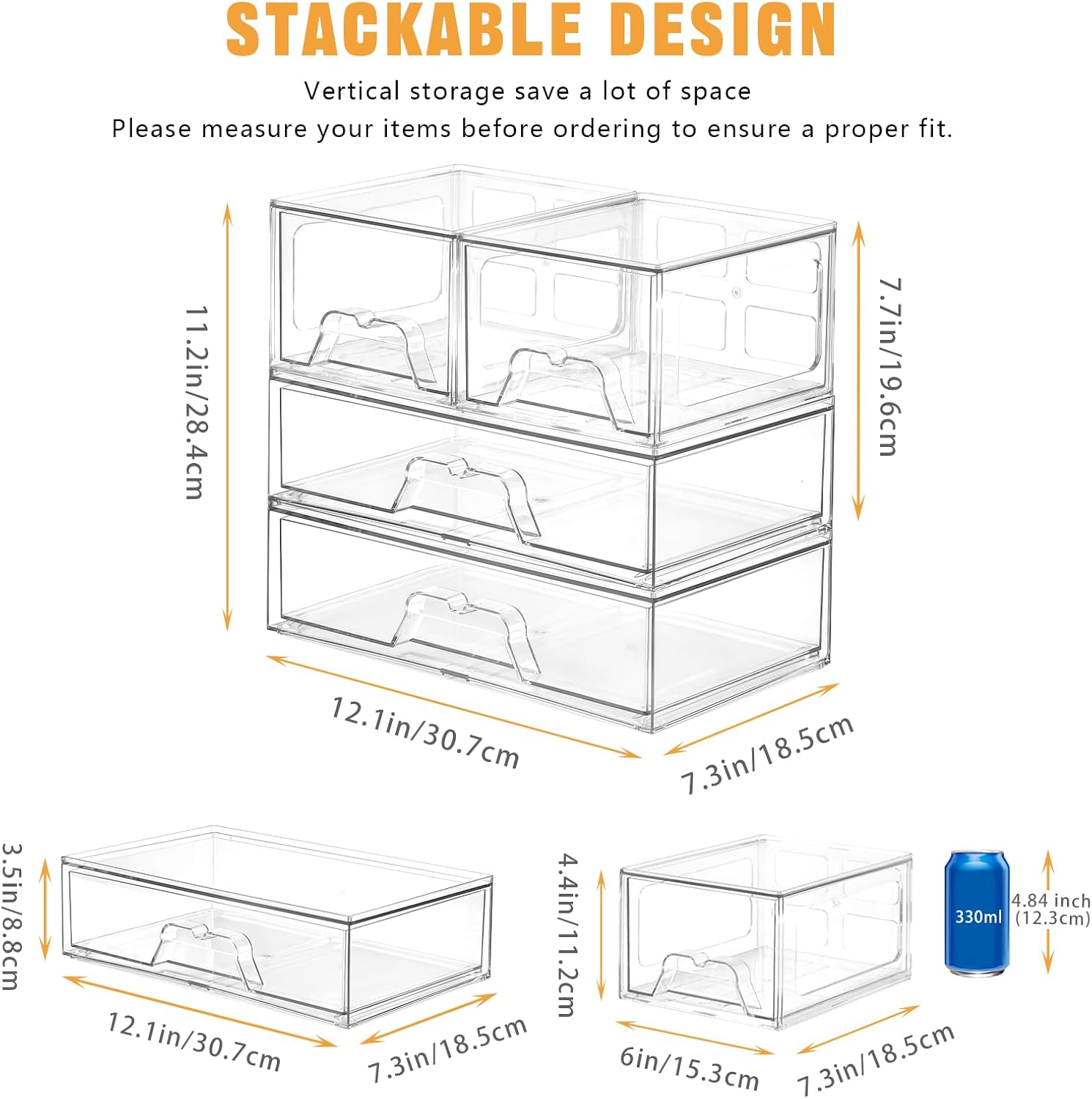 Detalle de Stebopum 4-Pack Stackable Clear Plastic Storage Drawers (Drawer Organiser)