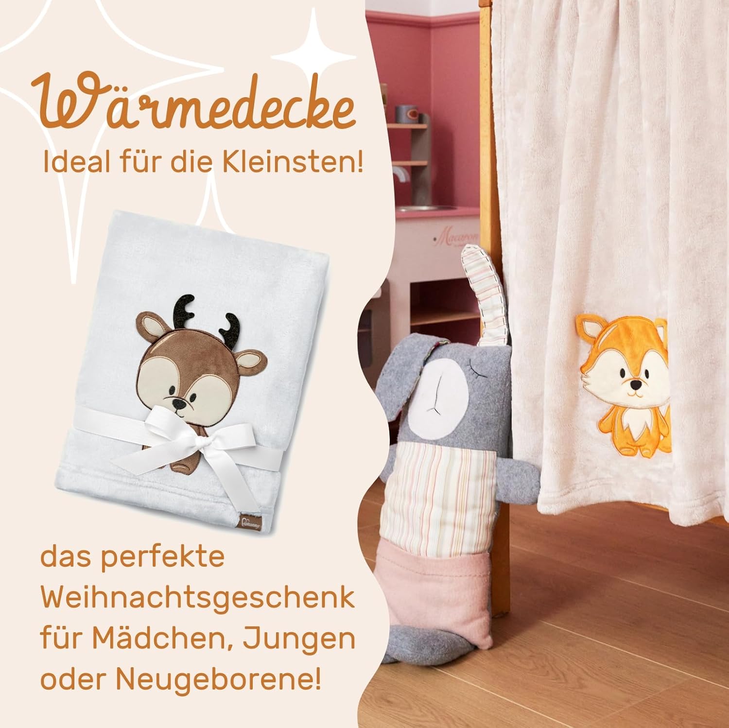 Thumbnail 2 de Be Mammy Warme Kuscheldecke Babydecke BE20-168 Hellgrau Hirsch