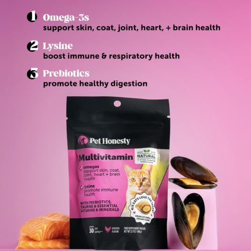 Detalle 2 de Pet Honesty Cat Multivitamin Crunchy Creamy Chews — Daily Cat Vitamins with Lysine, Prebiotics, Omega 3, 30-Day Supply