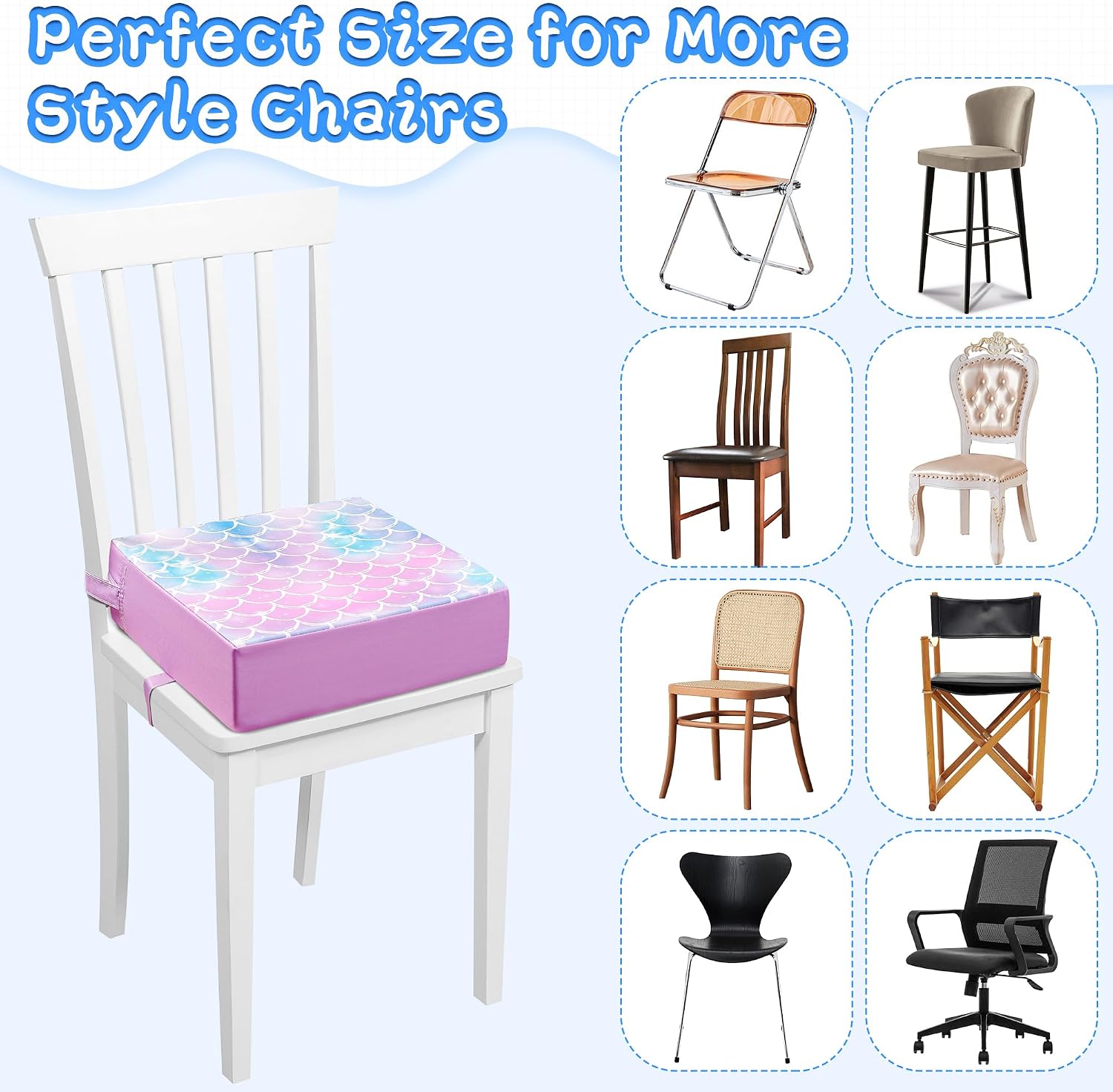 Detalle de Purple Toddler Booster Seat for Dining Chair with PU Cover, Non-Slip Base and Adjustable Seat Belts