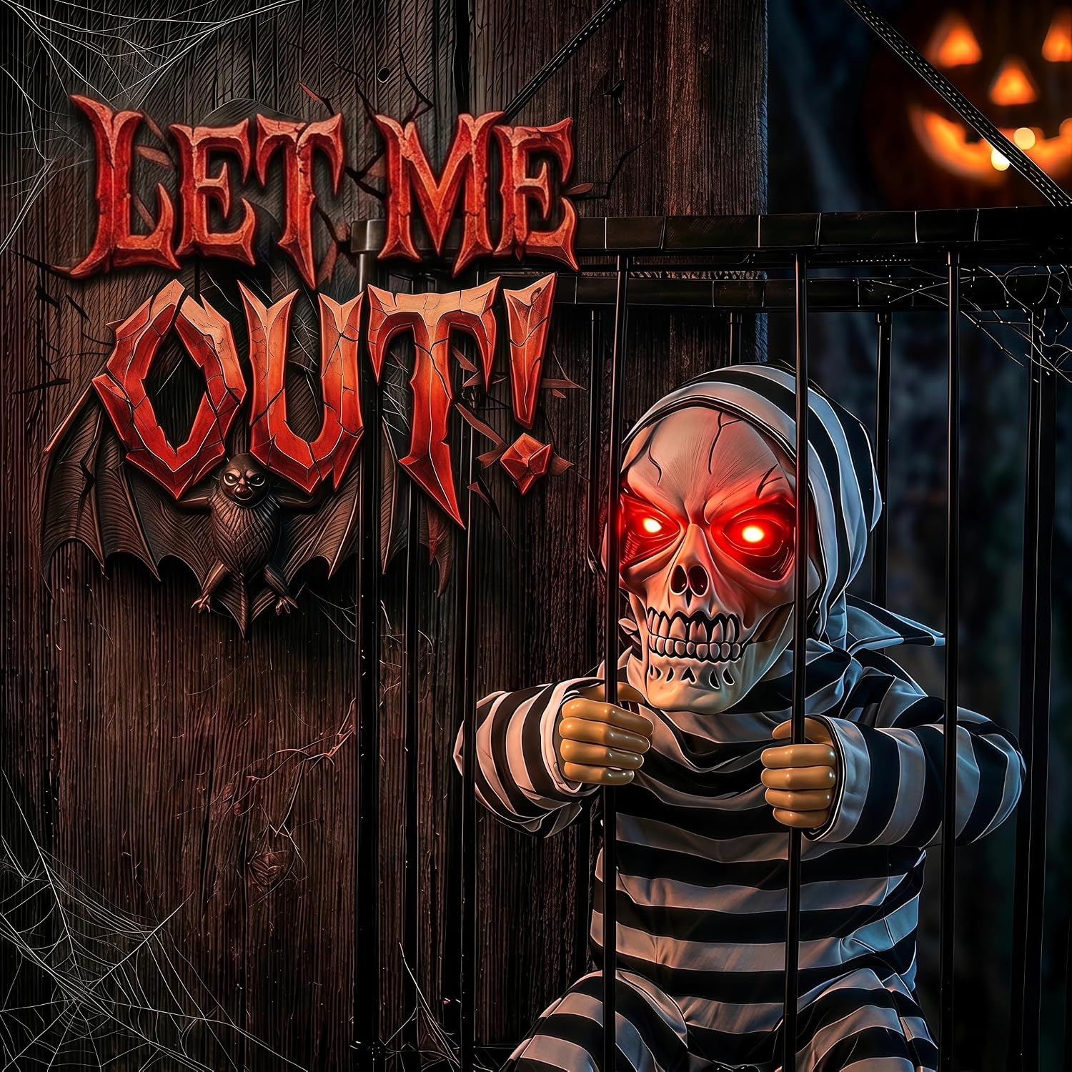 Detalle de Kendane CA-100 Caged Skeleton Halloween Decoration with Motion-Activated Red Eyes