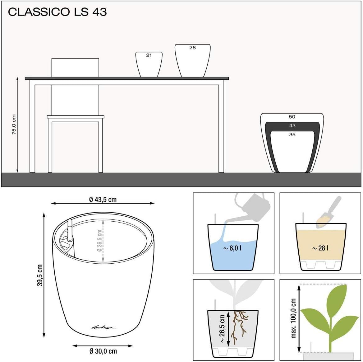 Thumbnail 6 de Lechuza Classico Premium LS 43 Kit Complet Anthracite Métallisé – Planter élégant et pratique