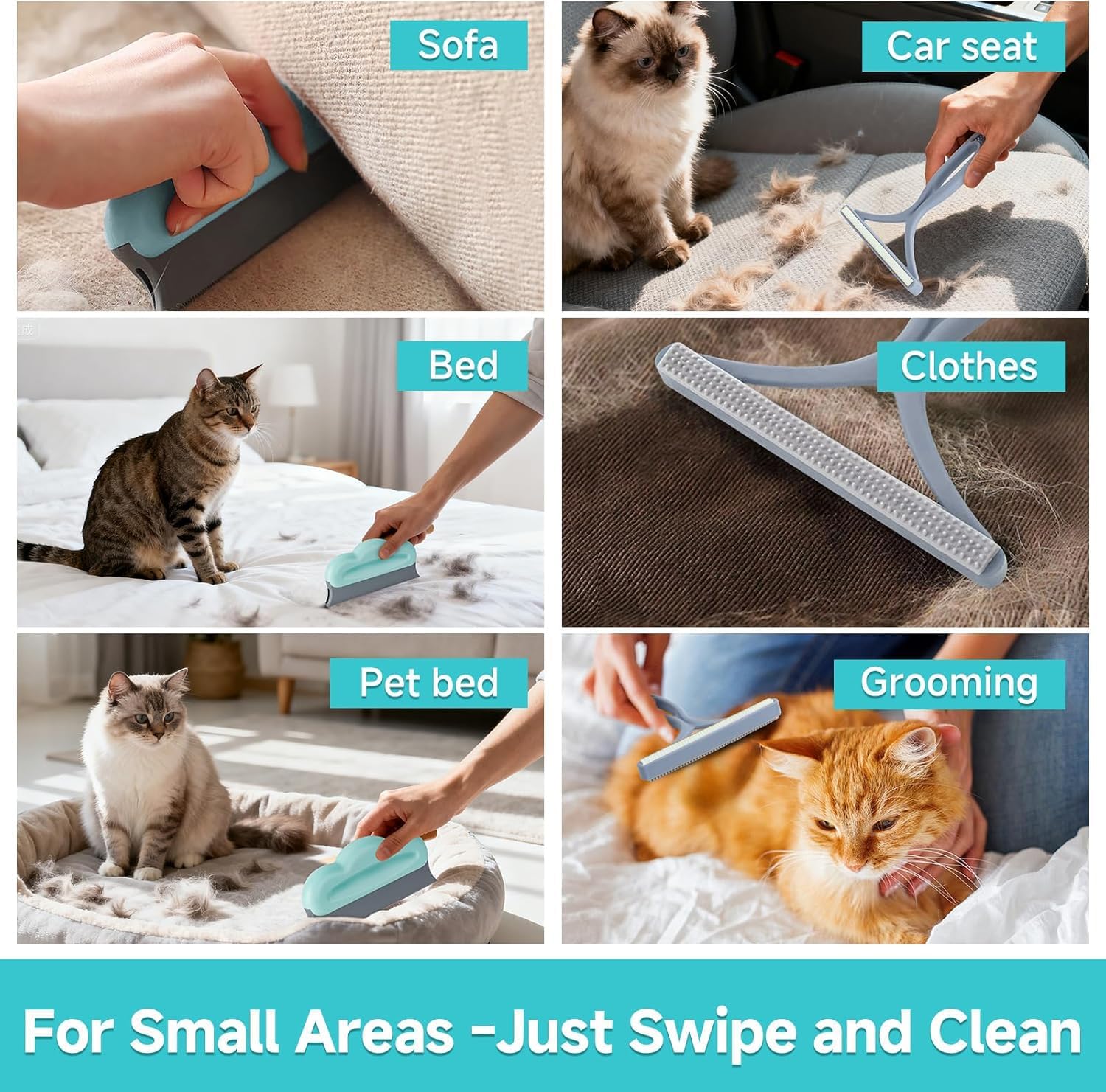 Detalle de FancyMouse Carpet Rake for Pet Hair Removal Tool (54” Adjustable Handle, 3-Piece Set)