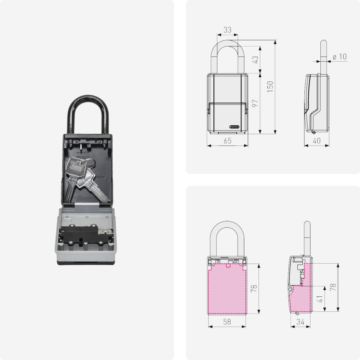 Detalle de ABUS KeyGarage 737 Mini – skrzynka na 8 kluczy z 4-cyfrowym kodem i pałąkiem
