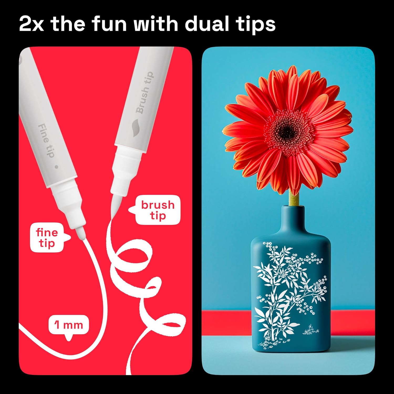 Detalle 2 de Artistro ARTISTRO 2 White Acrylic Paint Pens (Dual Tip) – Brush + Fine 1 mm for quick acrylic details