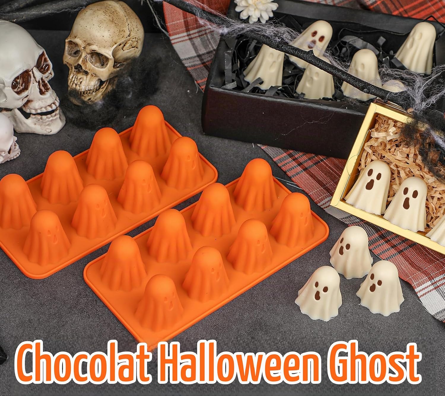 Detalle 2 de Kamehame KA24008DE siliconen Halloweenvormen, 2 stuks, 8 holtes, BPA-vrij