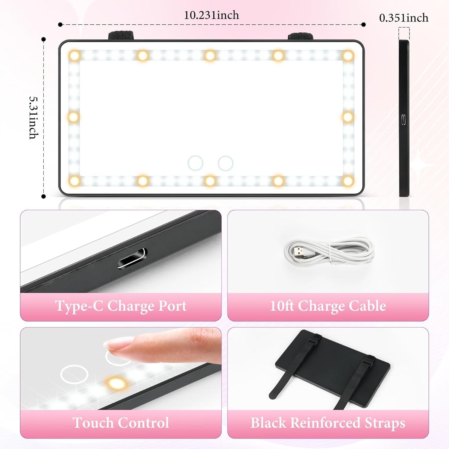 Thumbnail 3 de SINGARO Car Sun Visor Vanity Mirror 60 LEDs