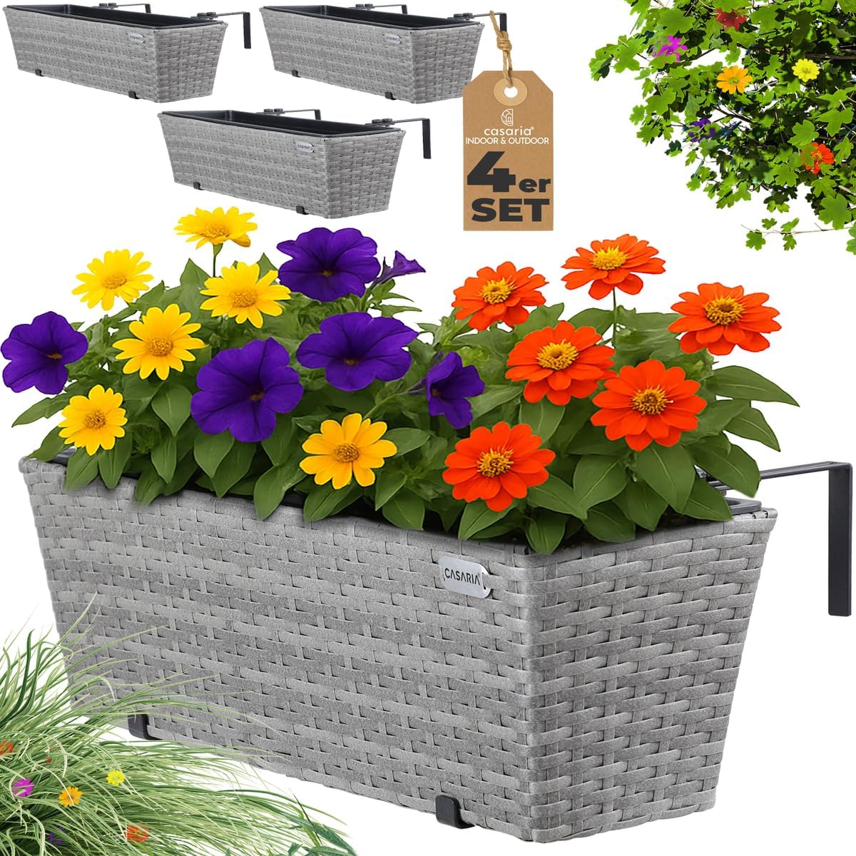 Casaria Blumenkasten 4er Set 11 L Grau