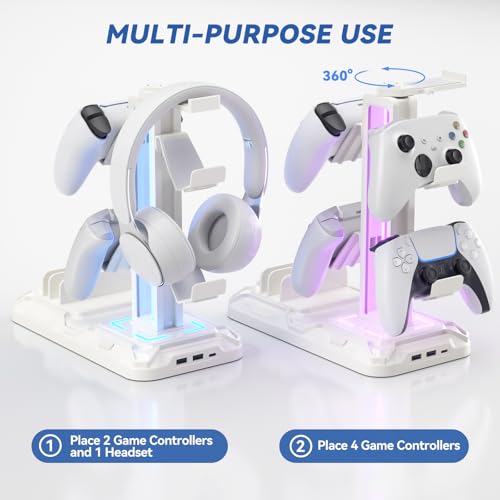 Thumbnail 7 de KDD Soporte de Auriculares Gaming con Puertos USB-C y Iluminación LED (Blanco)