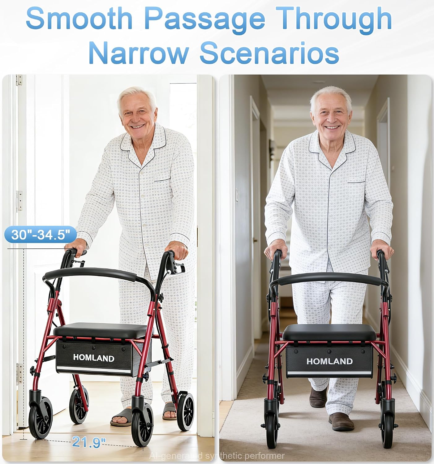 Thumbnail 6 de HOMLAND Foldable Rollator Walker with Seat, 16 lb, 5-Level Adjustable