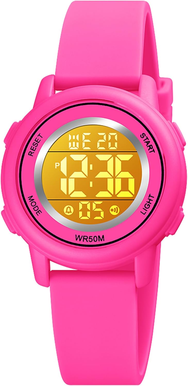 Detalle de Findtime Digitaluhr Damen – Wasserdicht, LED-Gesamtanzeige, Weiches Gummiarmband