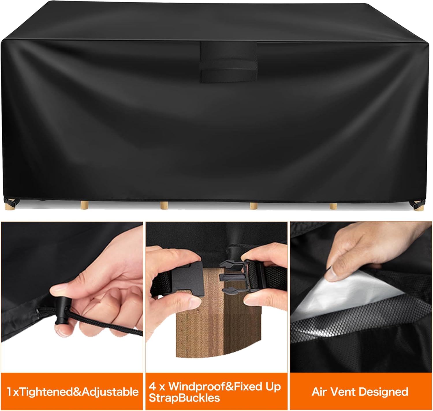 Thumbnail 2 de Heavy Duty Garden Furniture Covers Waterproof 420D Oxford Patio Table Cover (250×250×90cm) with Air Vent