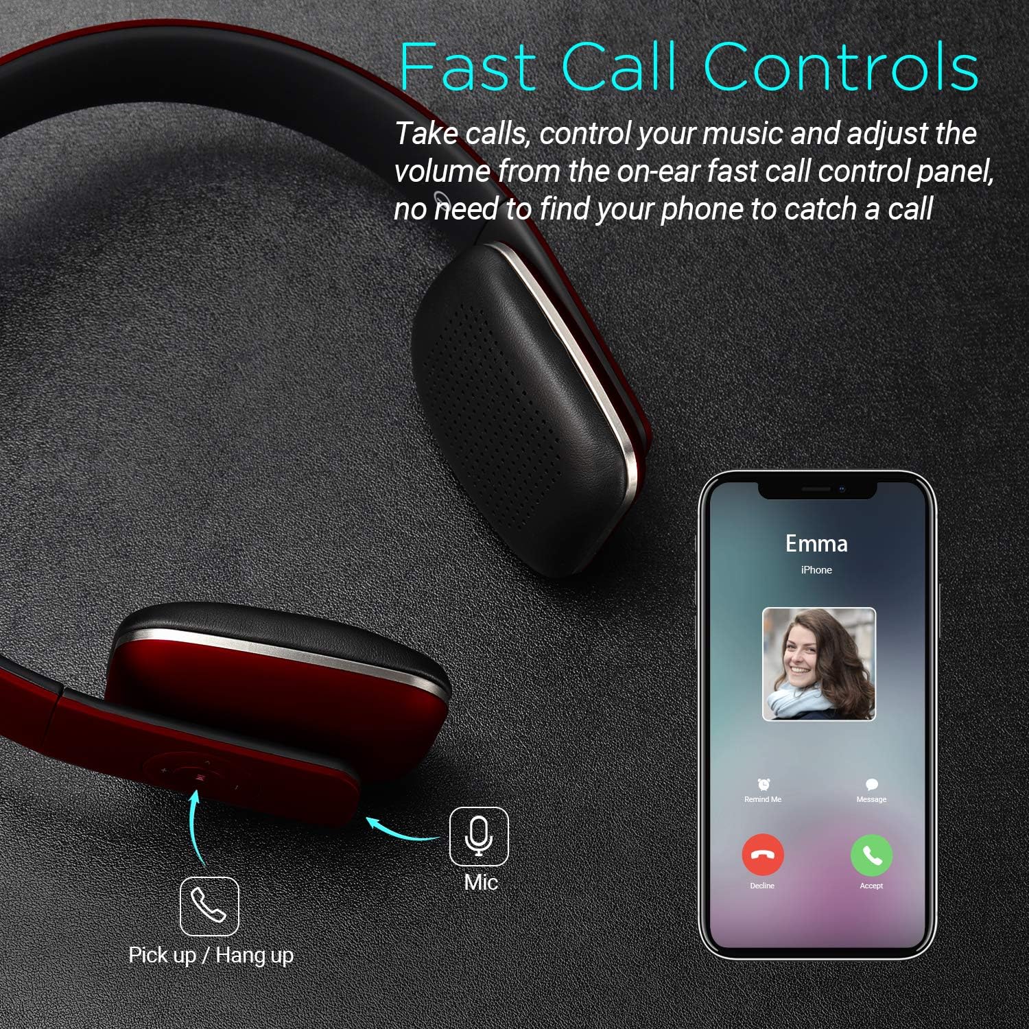 Thumbnail 3 de August EP636 – Bluetooth 4.1 NFC Kopfhörer mit Freisprechfunktion, 14-Stunden Akku, rot