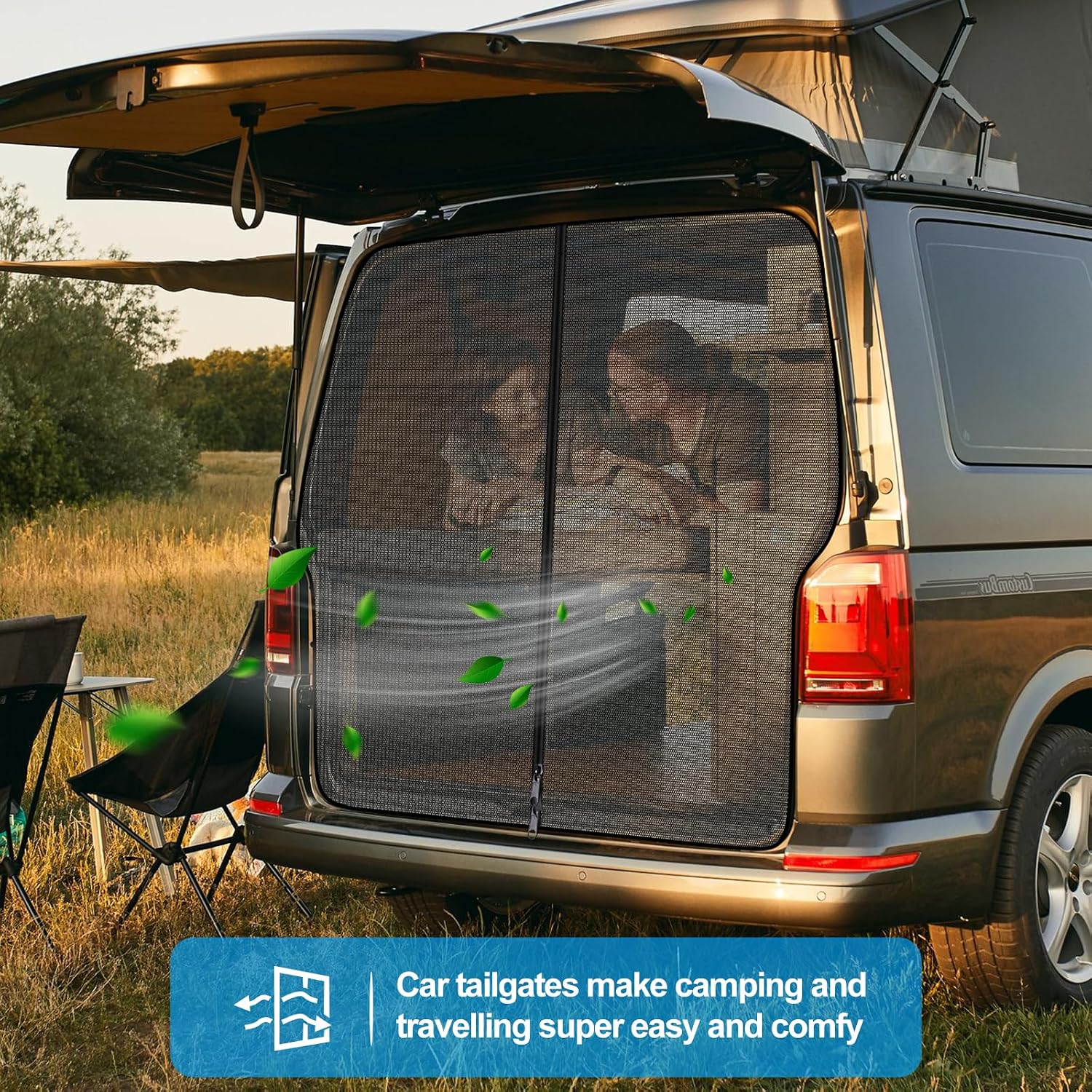 Detalle 2 de ZATOOTO Mosquito Net Zip for VW T5/T6 Tailgates – Magnetic, 3-zip Rear Boot Shade for Camping