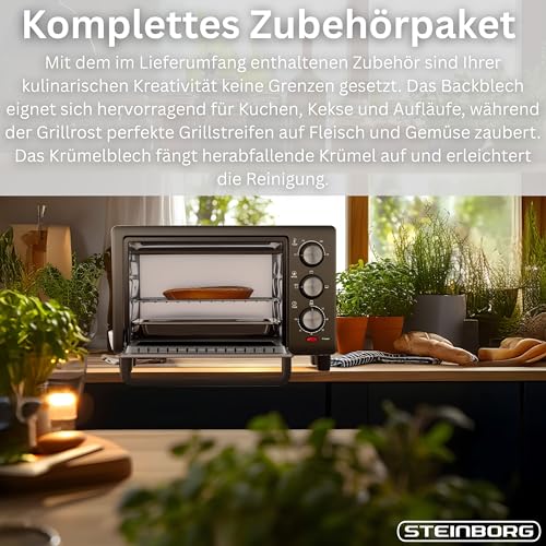 Thumbnail 7 de Steinborg Mini Backofen 15 Liter – Pizzaofen, 1200 W, 100–230 °C, 60 Min Timer