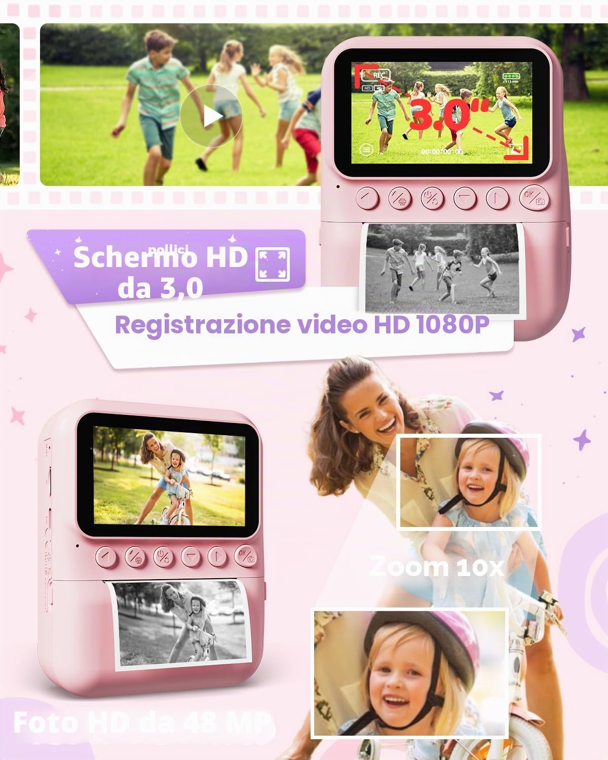 Thumbnail 6 de TIATUA Macchina Fotografica Bambini Istantanea 3.0" | 32GB + 3 Rotoli di Carta - Rosa