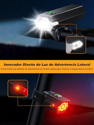 Detalle 2 de Glangeh Luci bicicletta LED ricaricabili USB, impermeabili IP65