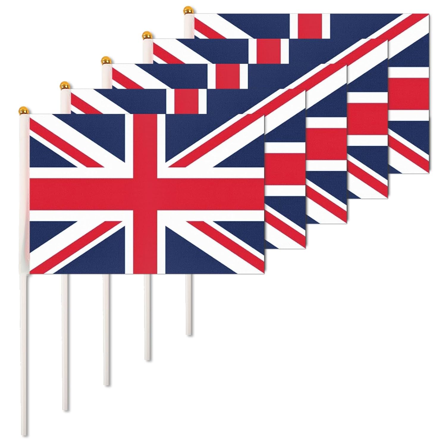 Detalle de ANLAIBO British Union Jack Hand-Held Flags (25 Pack) 14 x 21 cm with 30 cm White Pole