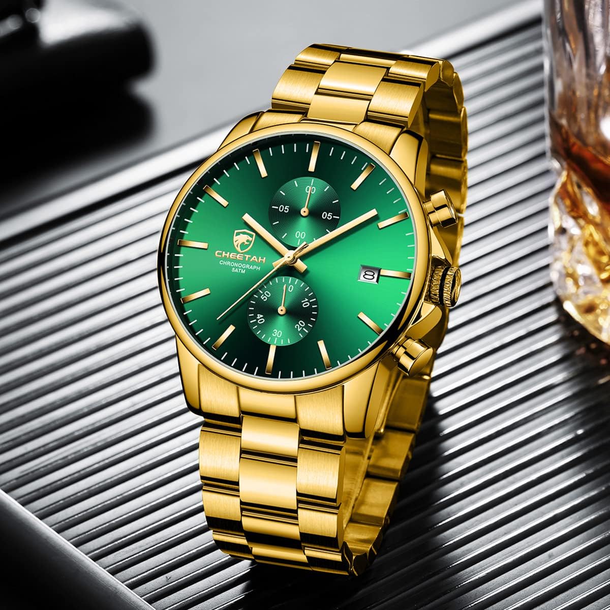 Thumbnail 6 de Affute Orologio da uomo in acciaio inox e metallo, cronografo al quarzo impermeabile (3 ATM) con data e lancette colorate