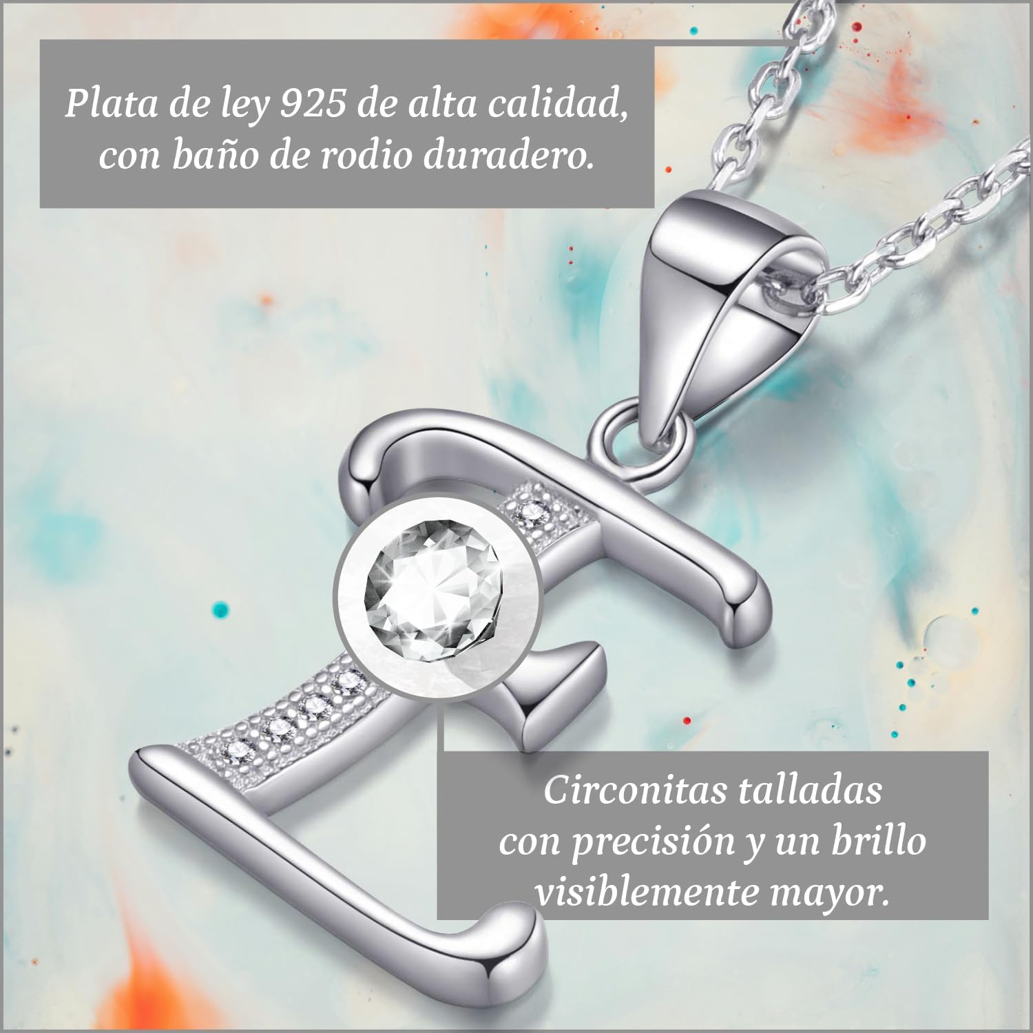Detalle 2 de Morella collar letra 925 plata rodiada 45 cm