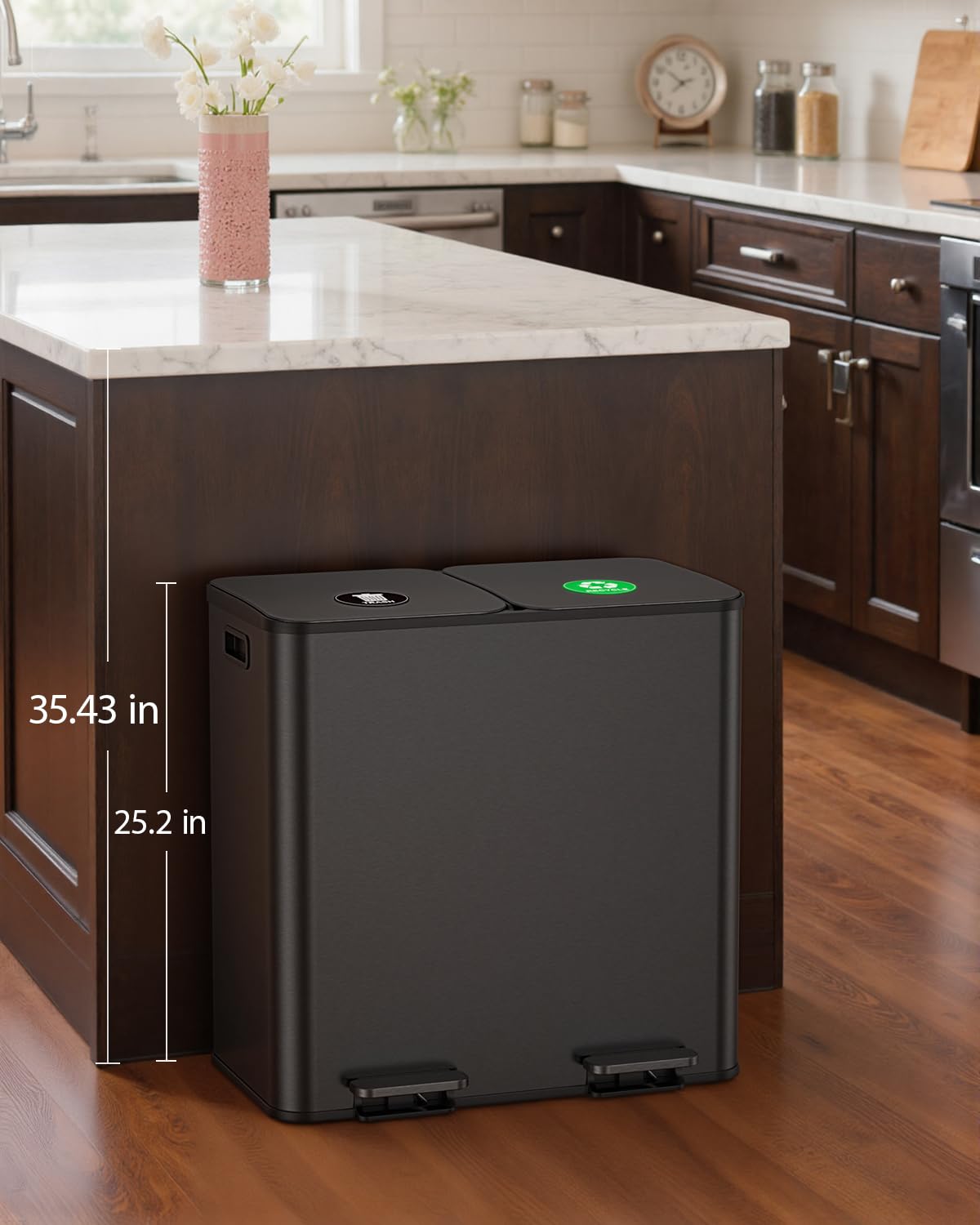 Thumbnail 1 de Lovewind Dual-Compartment Trash Can, 22-Gallon Stainless Steel, Quiet-Close, Black
