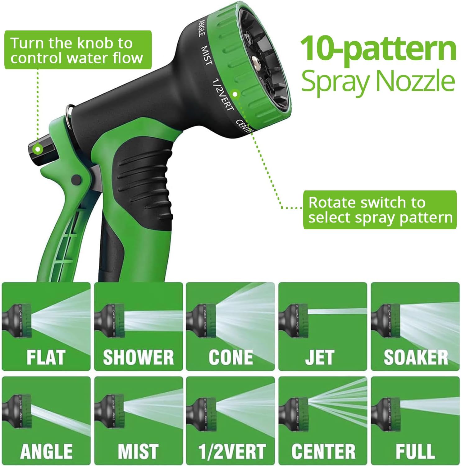 Thumbnail 4 de WIDEBULE 100 ft Flexible Garden Hose with 10-Pattern Nozzle and Brass Fittings