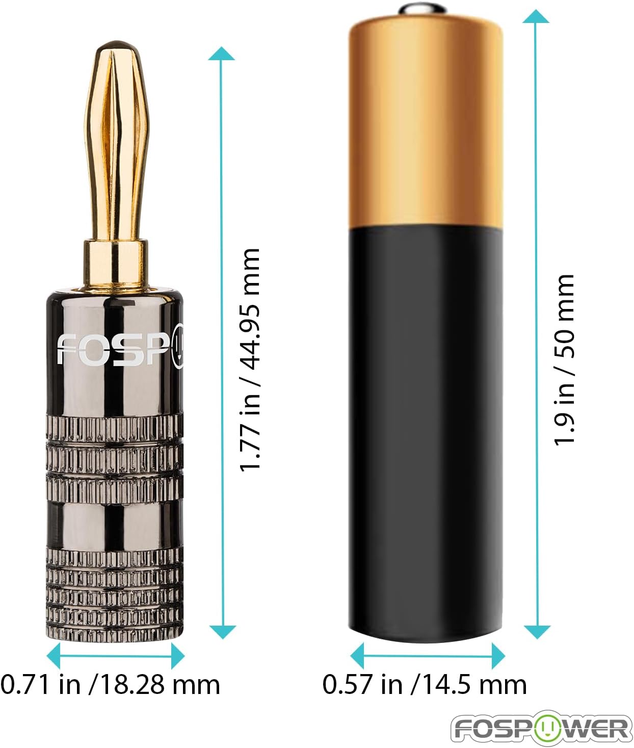 Detalle 2 de FosPower Banana Plugs (10 pairs / 20 pcs) Closed Screw 24K Gold Plated Speaker Connectors