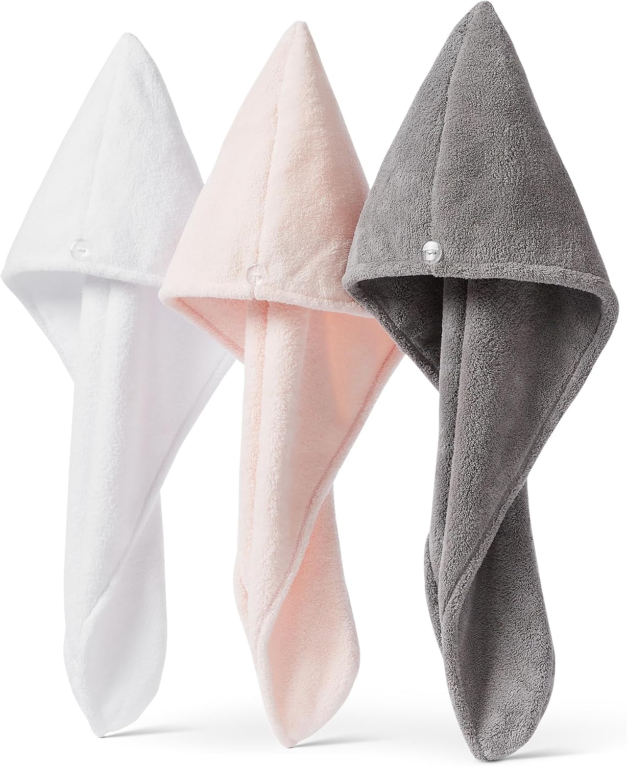 Detalle de Amazon Basics Cuffia Turbante per Capelli in Microfibra – 2 pz (Grigio/Rosa), asciugatura rapida