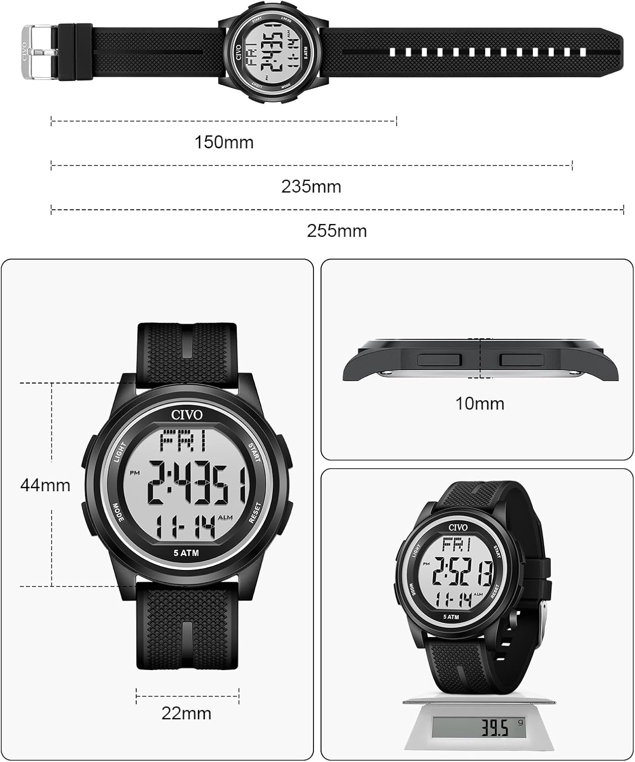 Thumbnail 5 de CIVO Montre sport numérique LED 5 ATM