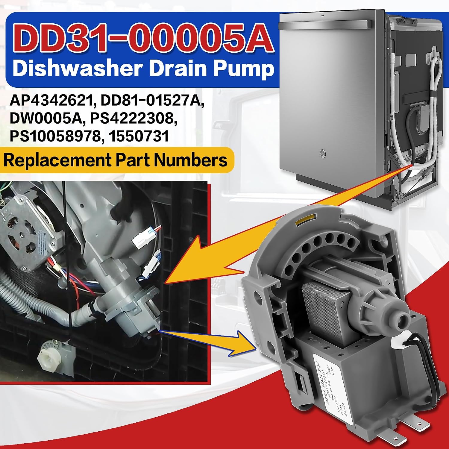 Detalle 2 de Surqia DD31-00005A Dishwasher Drain Pump, 110–127V, 0.54A