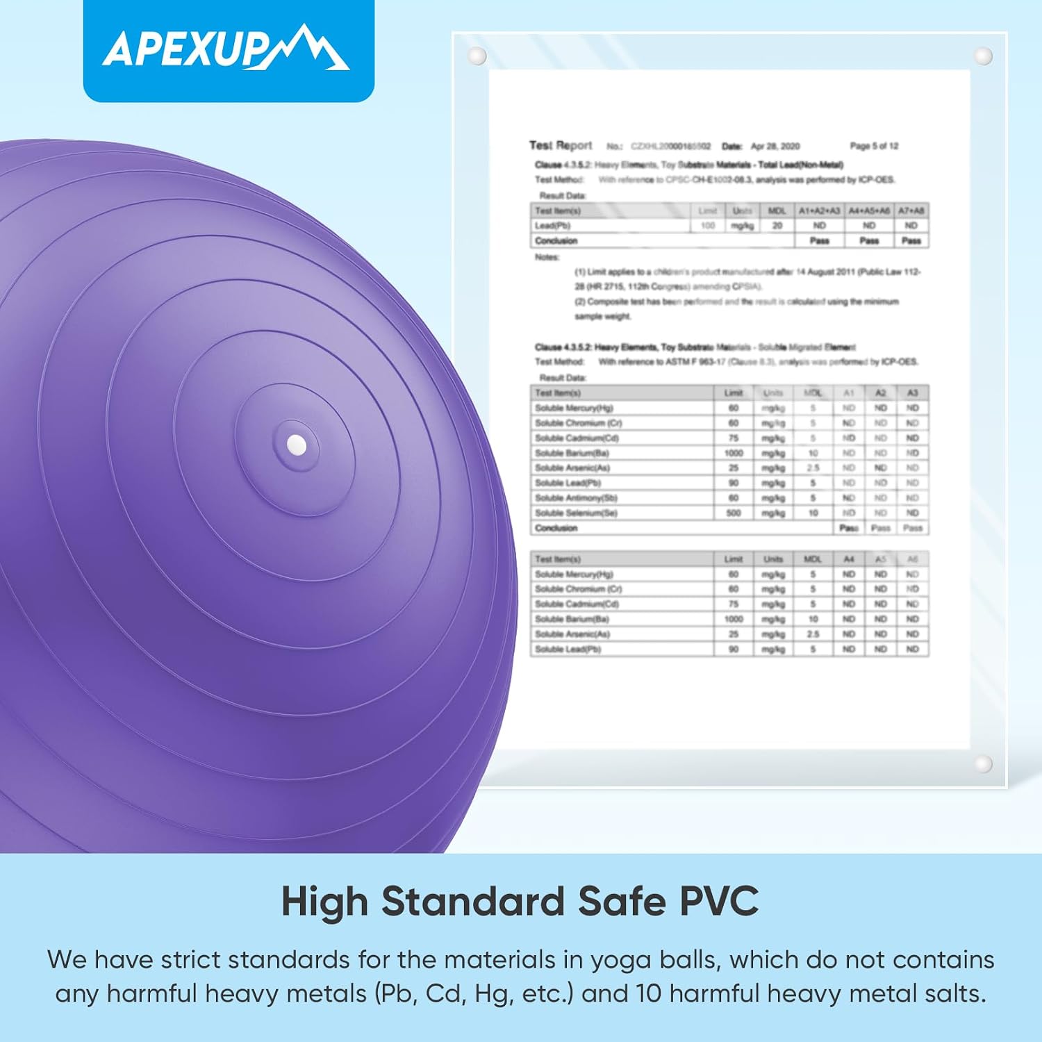 Thumbnail 5 de APEXUP Yoga Ball, 660 lb Anti-Burst PVC Exercise Ball with Pump