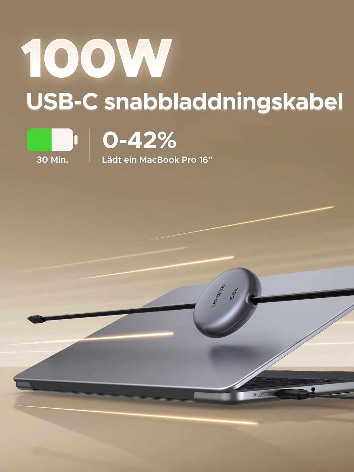 Thumbnail 1 de UGREEN USB-C-kabel 100 W, 1 m – infällbar med PD 3.0 och PPS