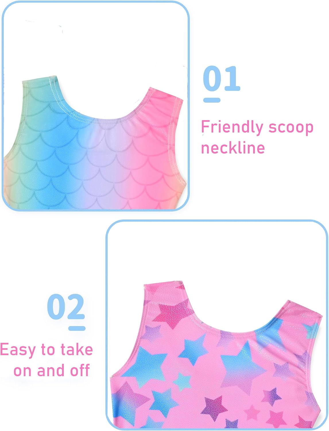 Detalle de Tstiti Sparkly Girls’ Gymnastics Leotards, 2-Pack with Matching Scrunchies