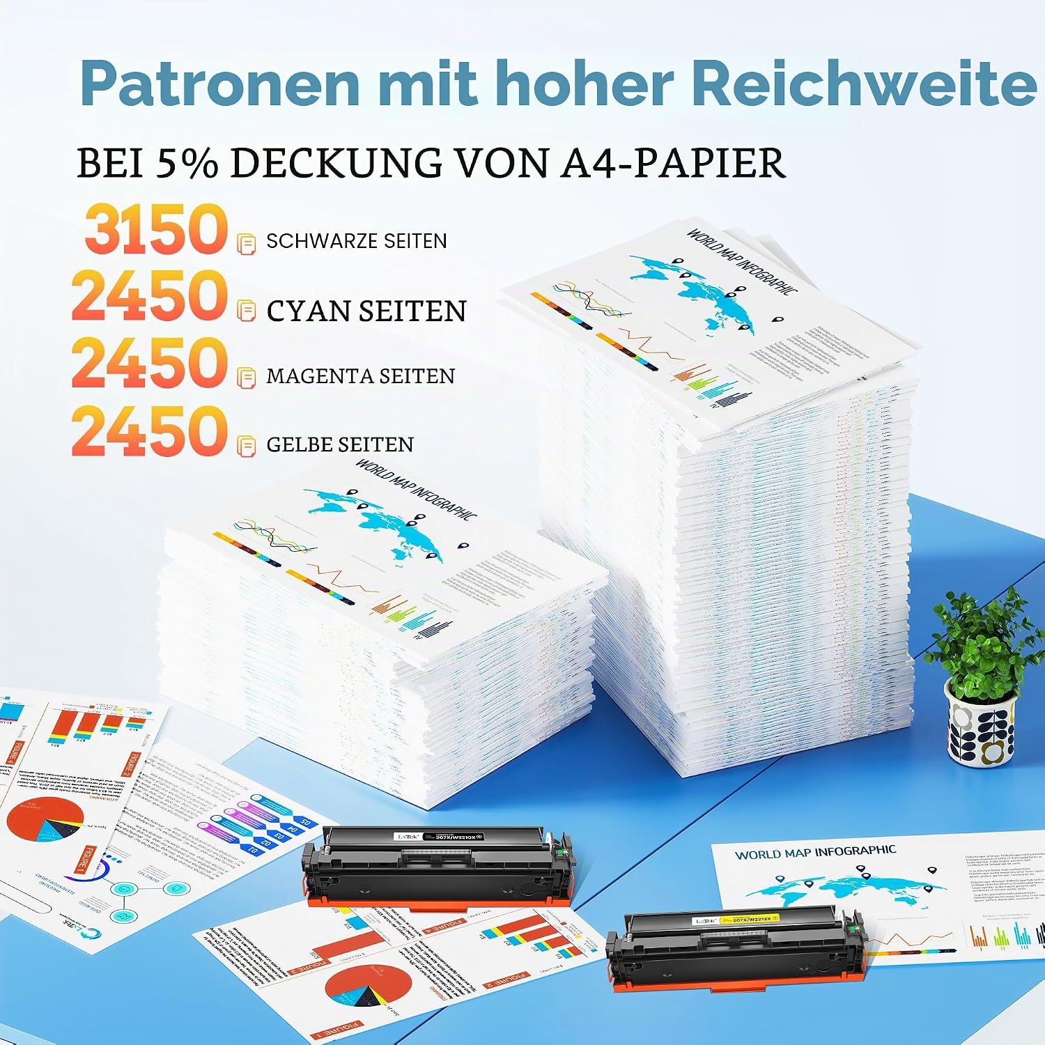 Detalle de LxTek 207A/207X Toner-Set (4er-Pack) mit Chip – kompatibel mit HP Color LaserJet Pro M283/ M255/ M282
