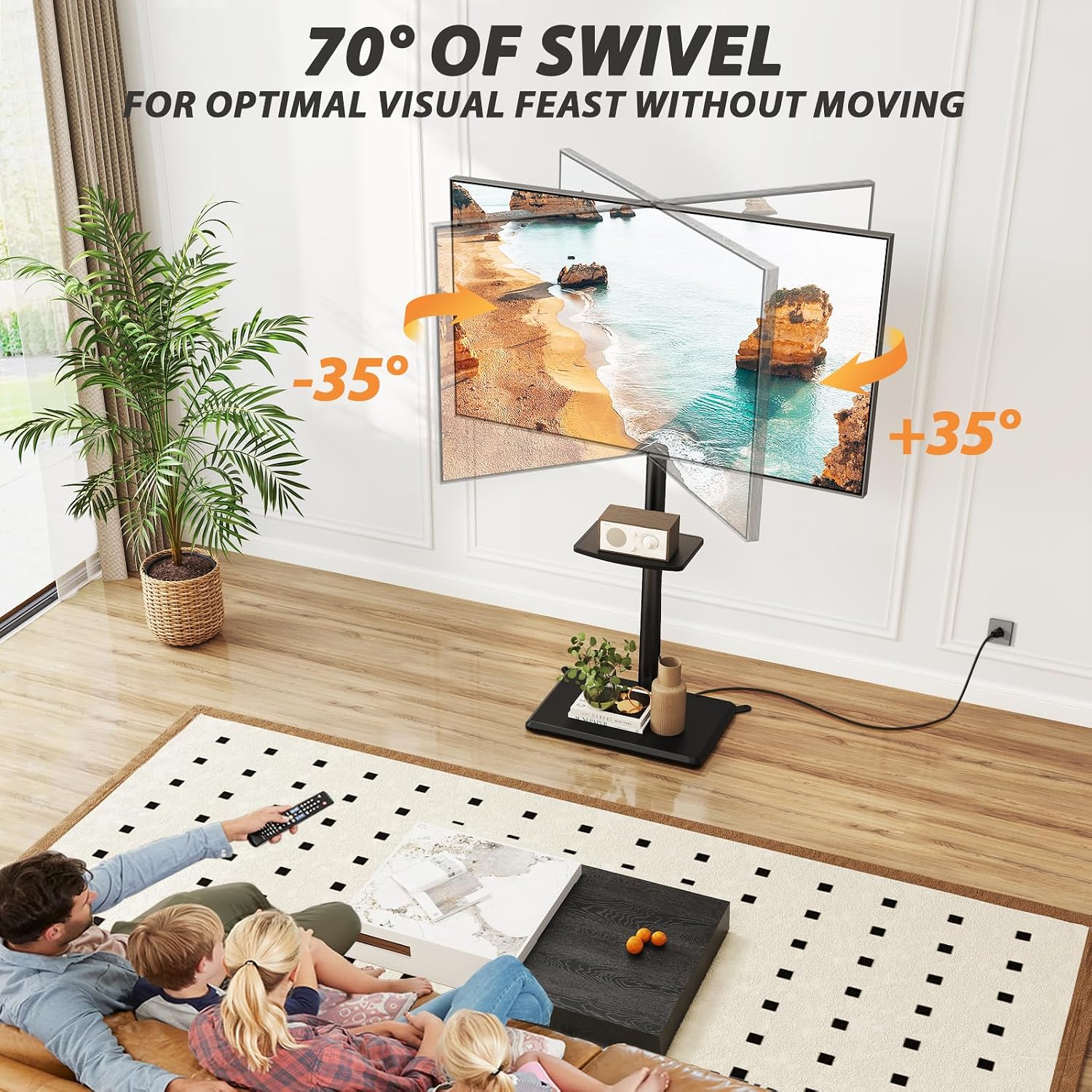 Detalle 2 de TVON Floor TV Stand with Power Outlet for 32-65 inch TVs up to 88 lbs