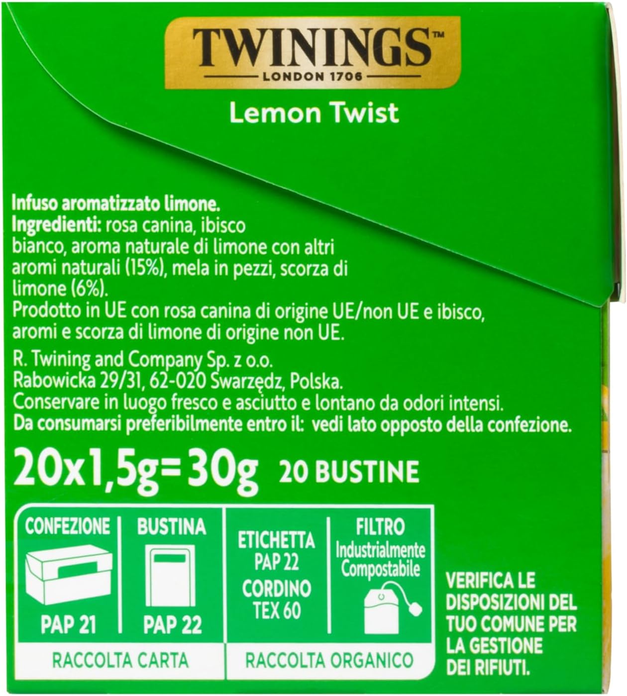 Thumbnail 1 de Twinings Infuso Aromatizzato Sensations Lemon Twist senza caffeina – 6 confezioni da 20 filtri (120 filtri totali)