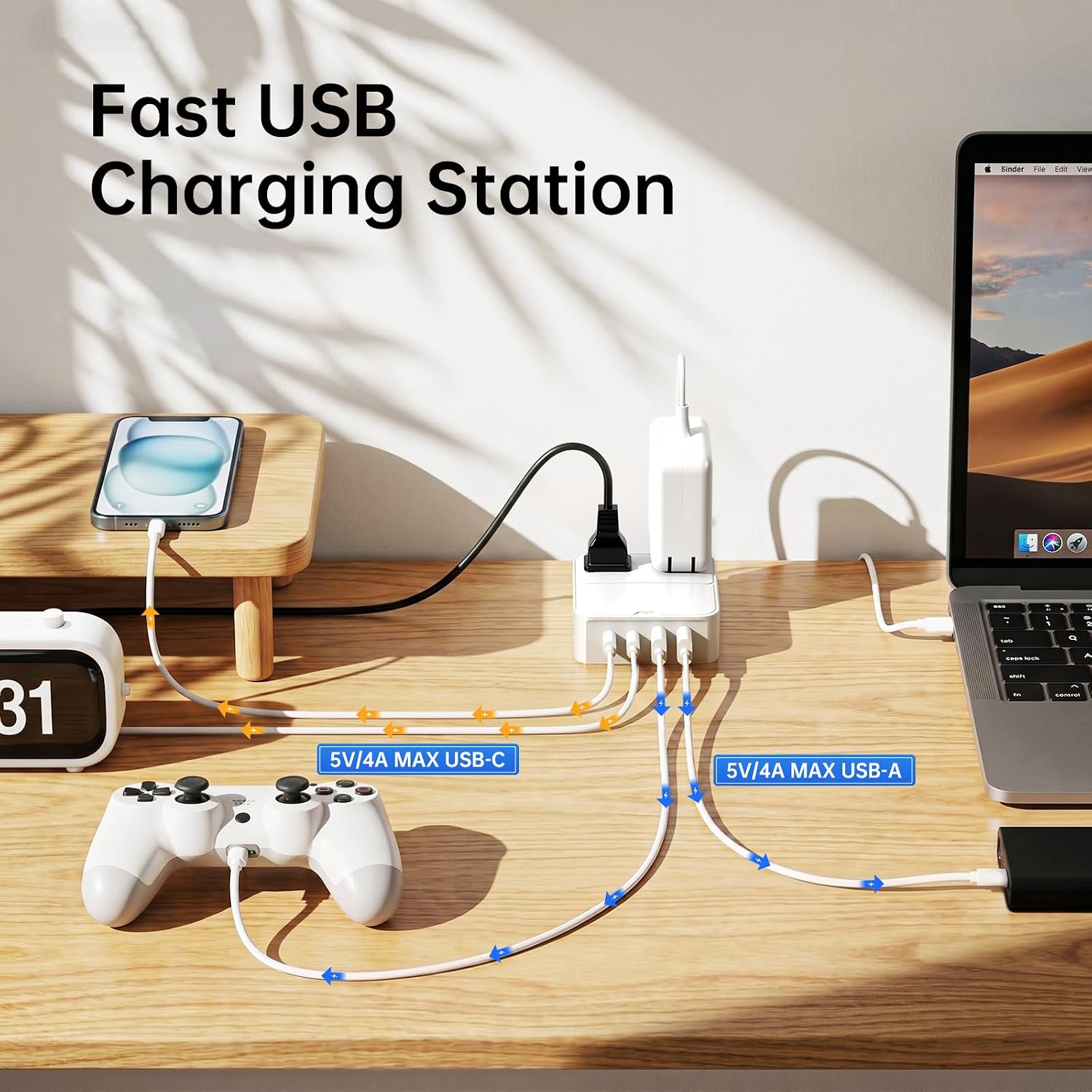 Thumbnail 6 de VPSUN 12FT Split Extension Cord with Flat Plug, 8 AC Outlets and USB Ports