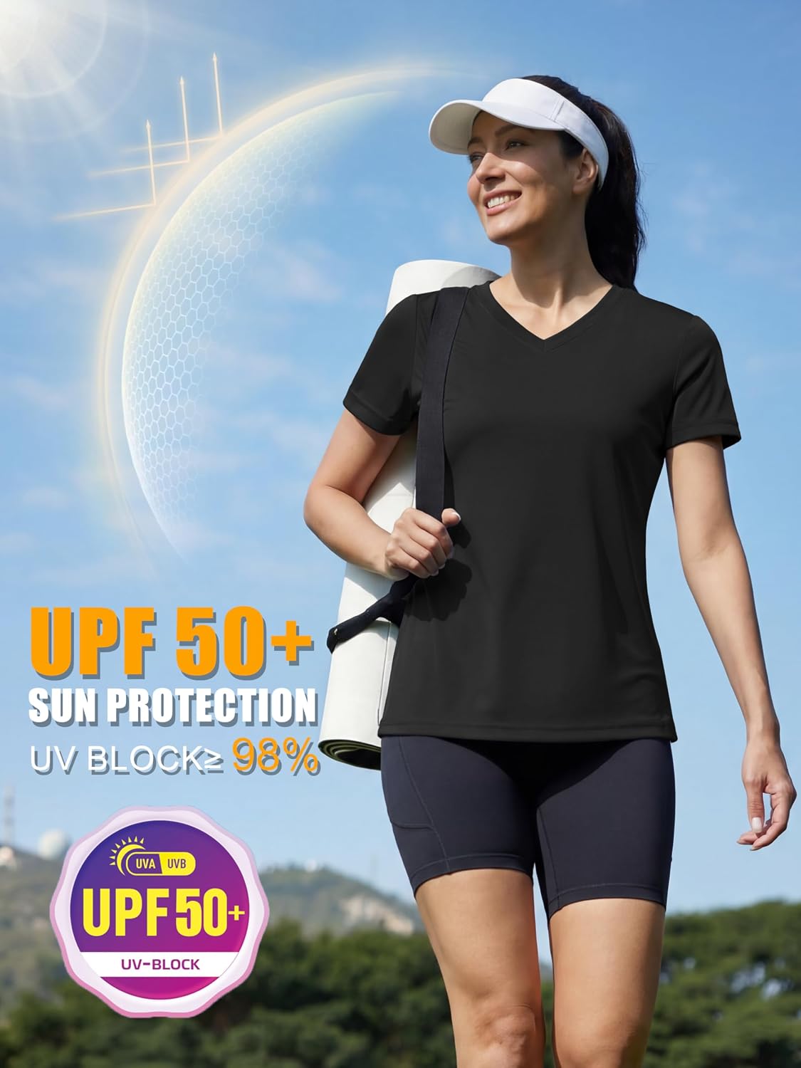 Detalle 1 de MAGCOMSEN Women’s Workout Tops Short Sleeve UPF 50+ Quick-Dry V-Neck Gym T-Shirt