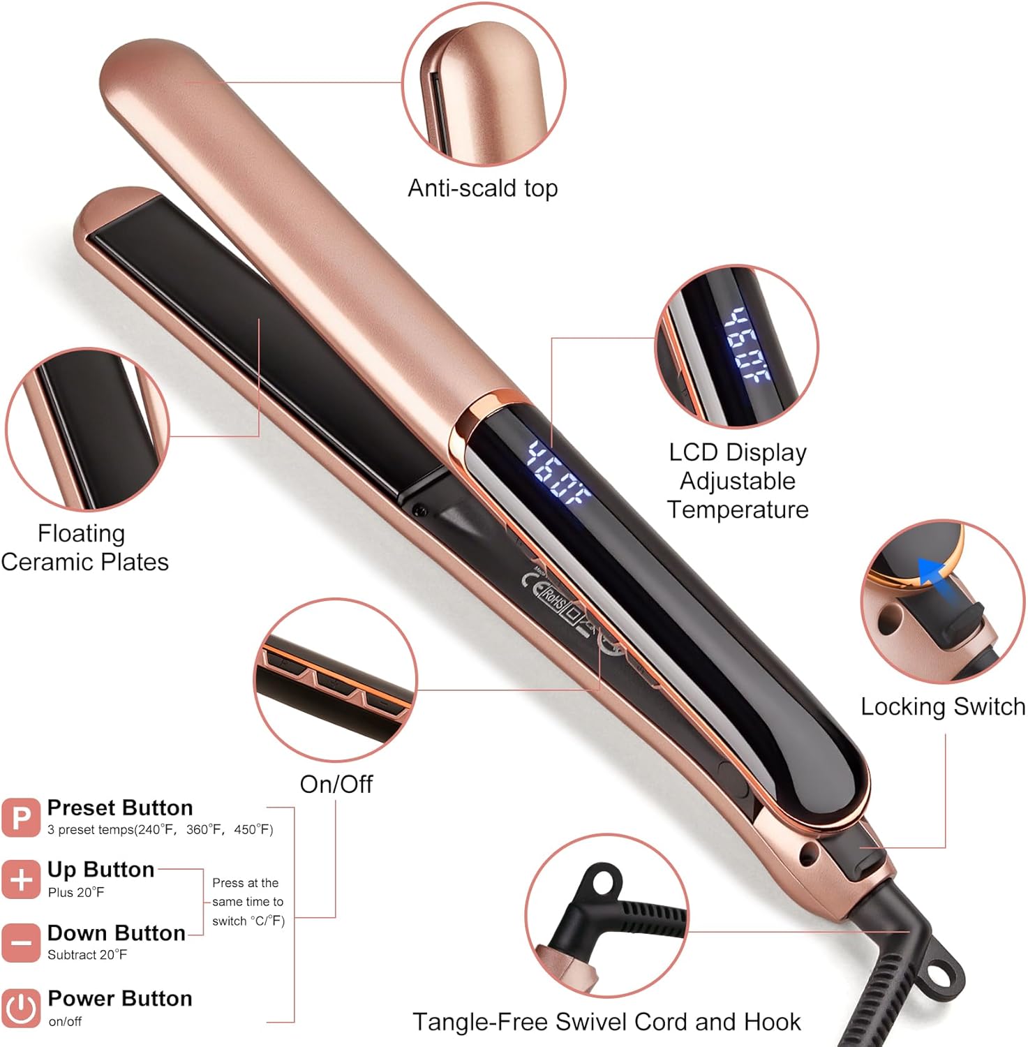 Thumbnail 5 de Flat Iron Hair Straightener 14-temp Digital Display 💇♀
