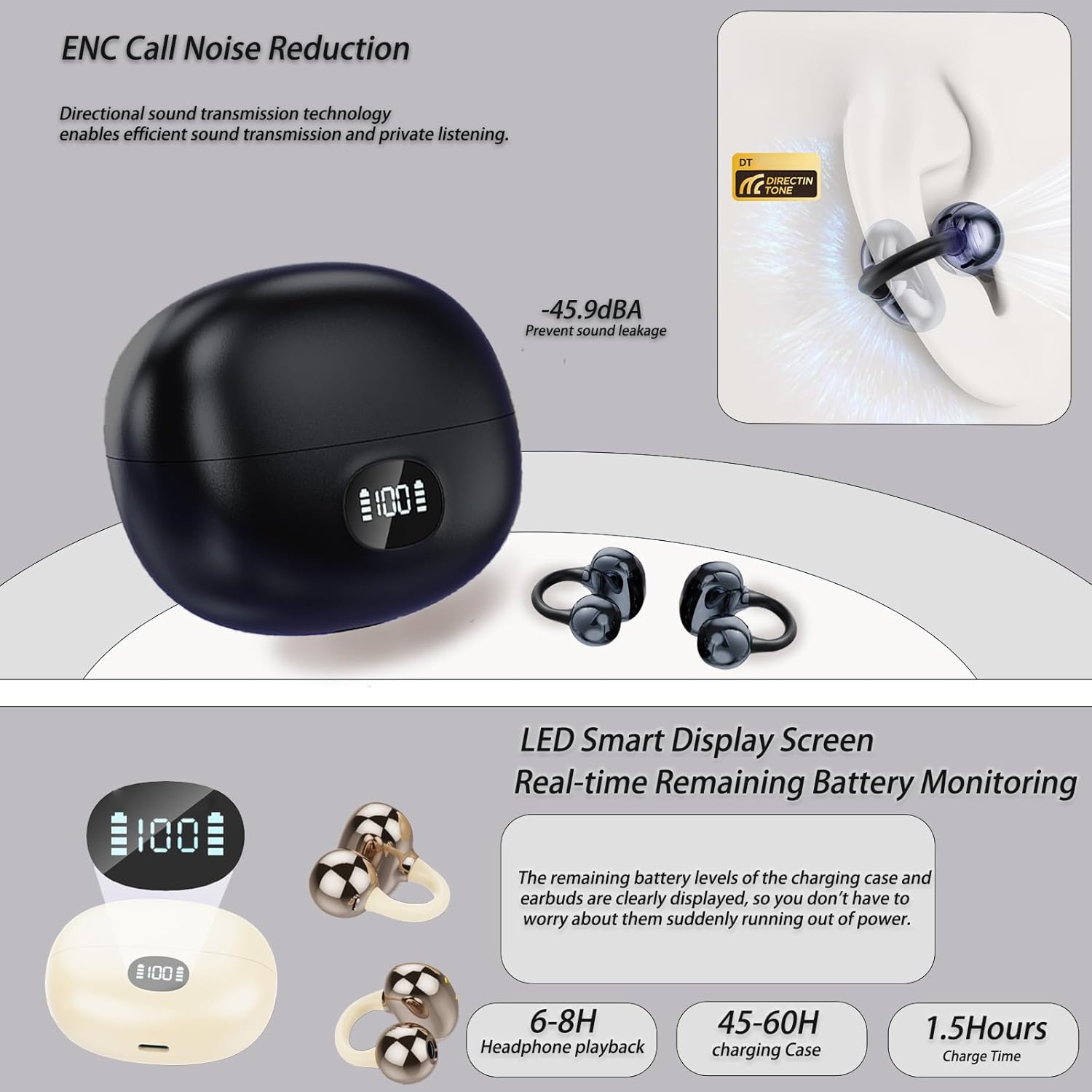 Thumbnail 6 de AZJLOOF Sport Cuffie Bluetooth 5.4 open ear ultraleggero 4,3 g con LED e IPX5