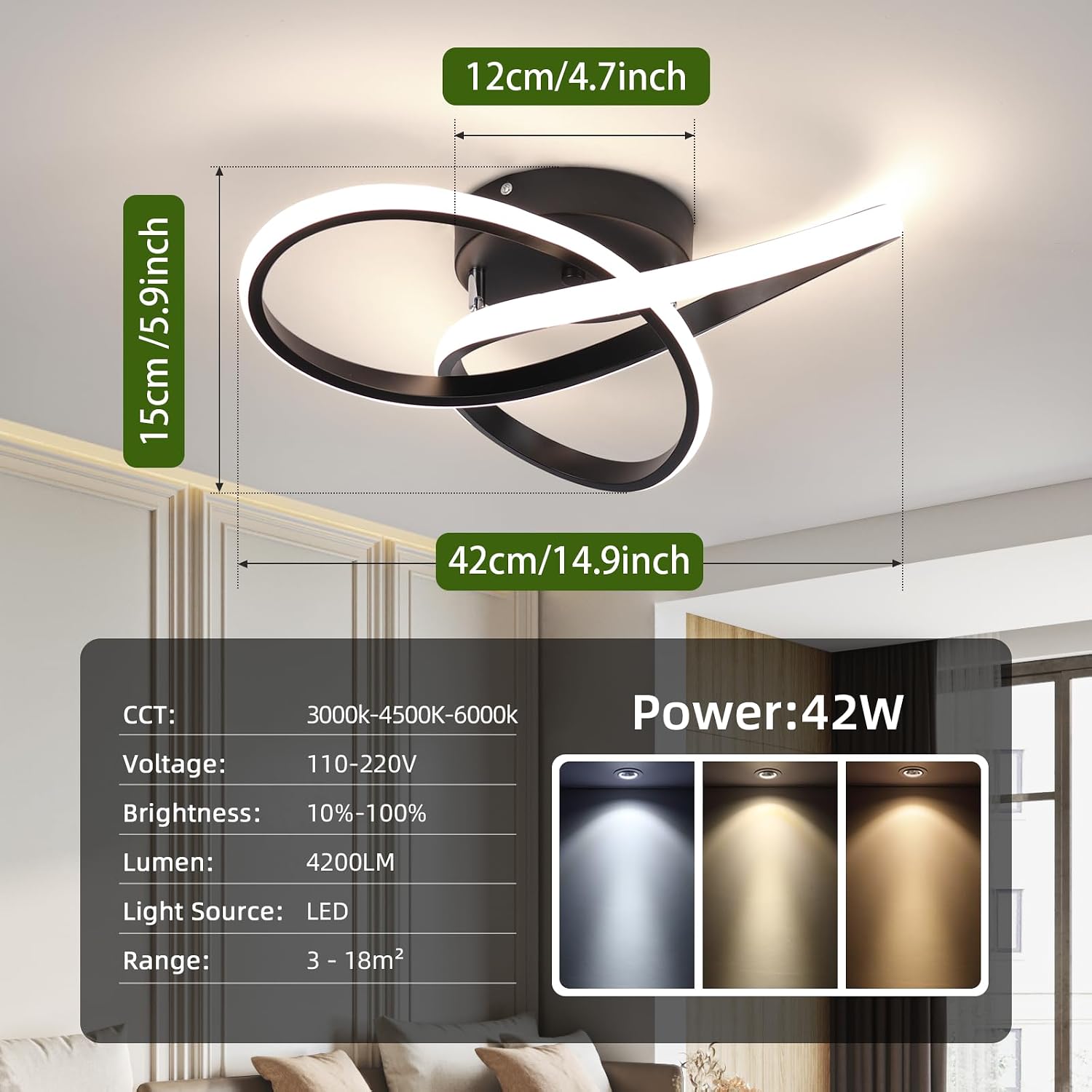 Detalle de EIDISUNY Led Ceiling Light 42W, 40cm dimmable