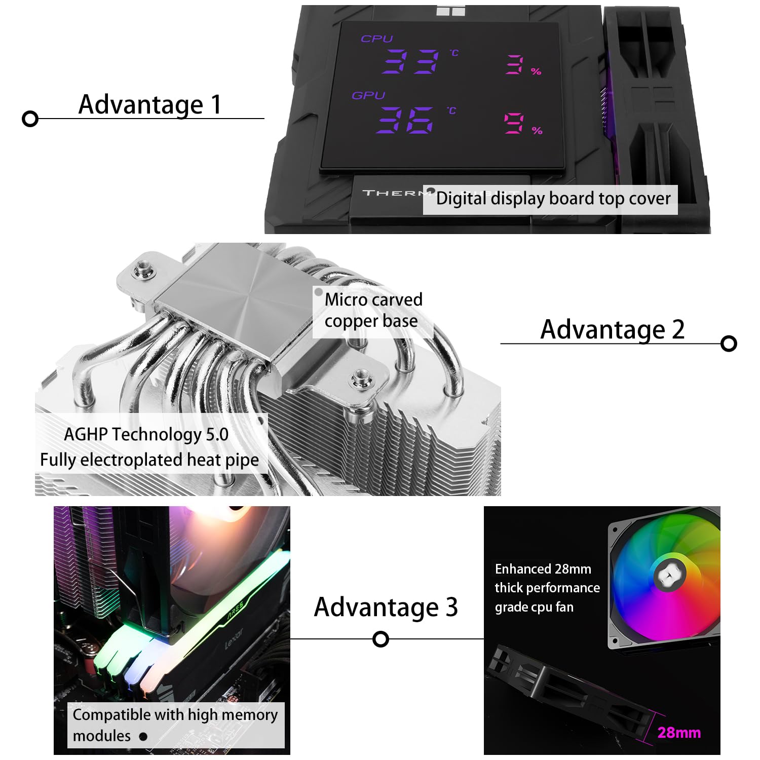 Detalle de Thermalright TR Peerless Assassin 120 Digital ARGB air cooler with digital display (Dual 120mm, LGA 1700/AM5)
